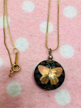 Vintage Necklace Cloisonné Butterfly gold chain